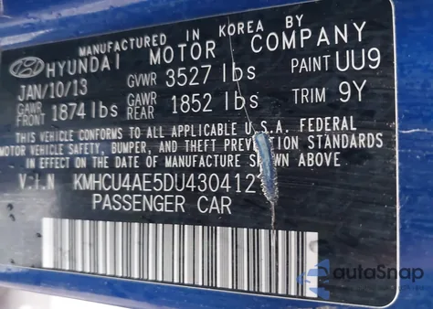 2013 Hyundai Accent Gls from USA, damaged, VIN KMHCU4AE5DU430412